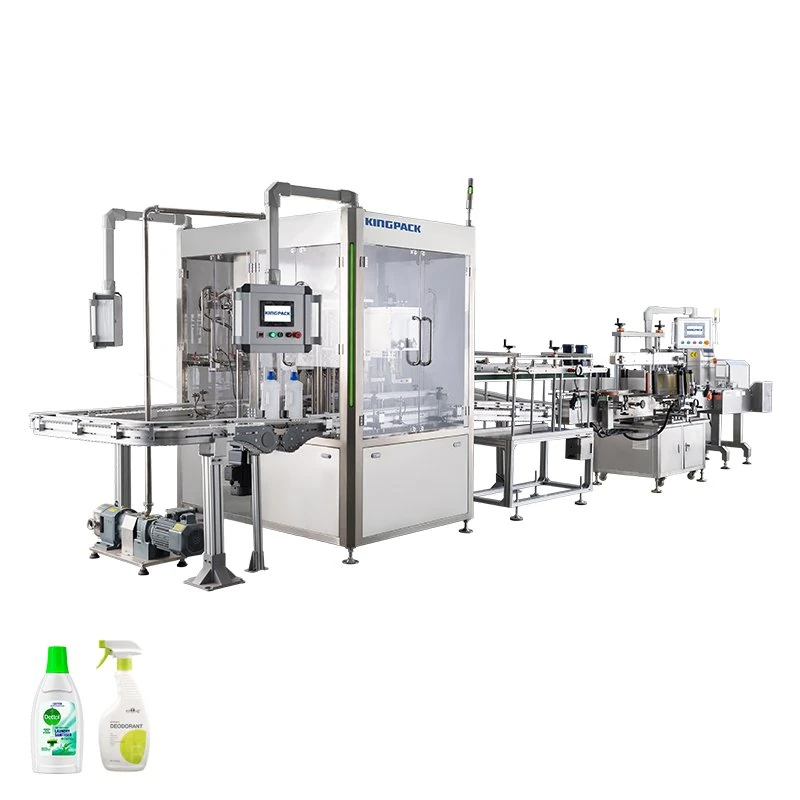 Машина розлива бытовой химии и дезинфицирующих средств — Automatic Filling and Capping Machine – Disinfectant Production Line · изображение производителя